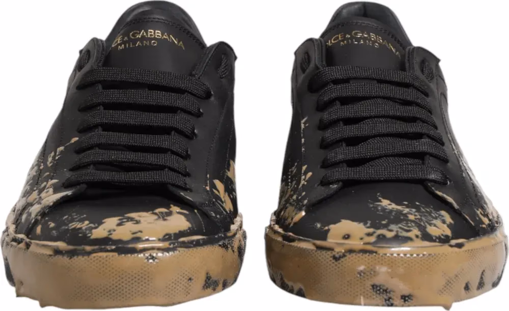 Dolce & Gabbana Black Portofino Mud Effect Low Top Sneakers Shoes