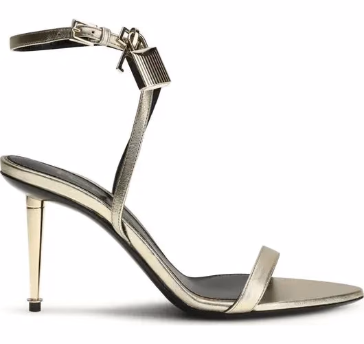 Tom Ford Gold Calf Leather Bos Taurus Stiletto Heel Sandals
