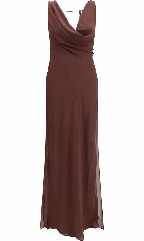 The Andamane Brown Silk Long Dress