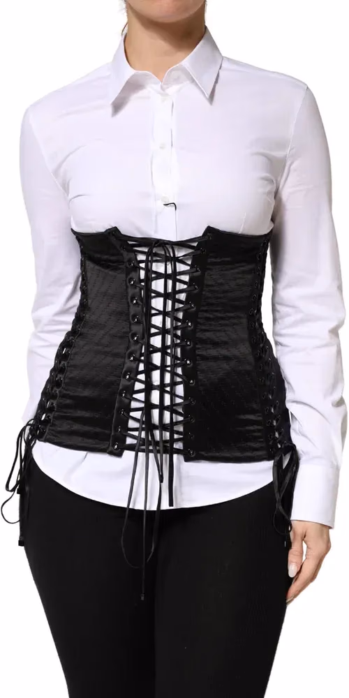 Dolce & Gabbana Black Silk Lace-Up Waist Cincher Corset Top