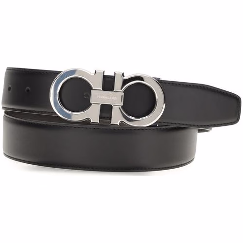 Ferragamo Black Calf Leather Bos Taurus Regular Belt