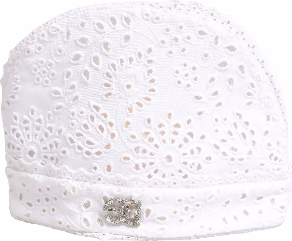 Dolce & Gabbana White Cotton Embroidered DG Crystal Headwear Hat
