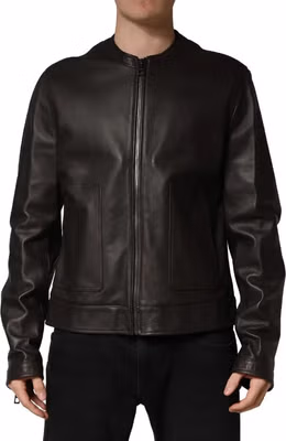 Black LambskinLeather Full Zip Biker Jacket