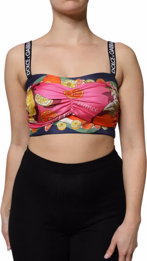 Dolce & Gabbana Multicolor Silk Cropped Bustier Corset Top