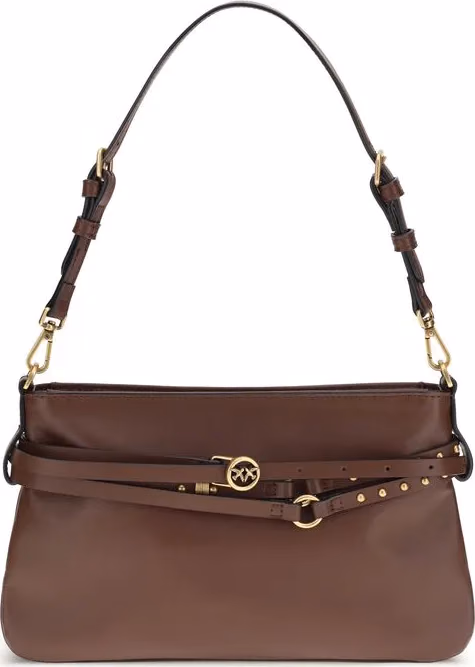 PINKO Brown Calf Leather Bos Taurus Shoulder Bag
