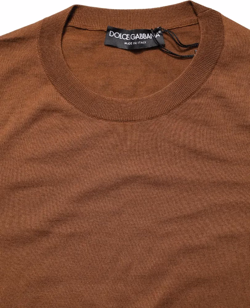 Dolce & Gabbana Brown Cashmere Men Crew Neck Pullover Sweater
