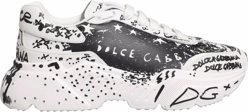 Dolce & Gabbana White Daymaster Graffiti Low Top Sneakers Shoes