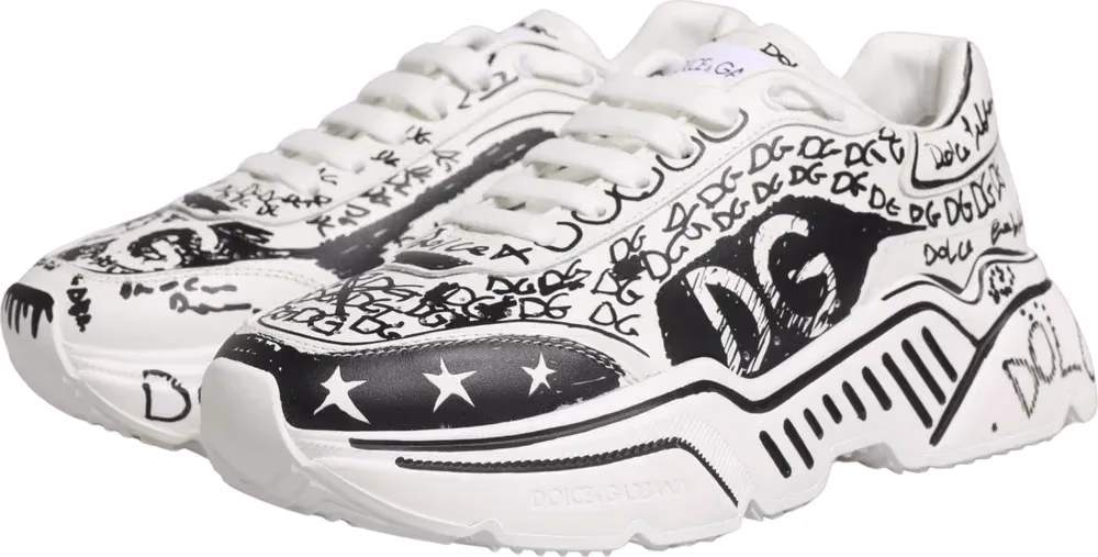 Dolce & Gabbana White Daymaster Graffiti Low Top Sneakers Shoes