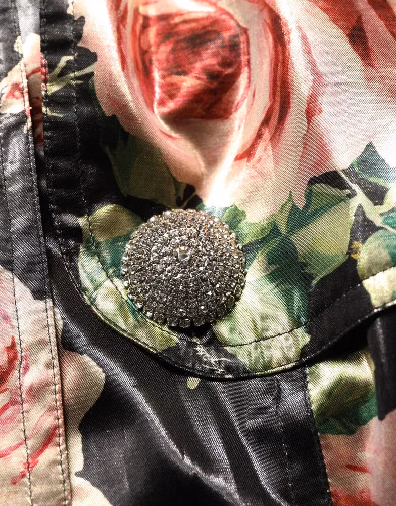 Dolce & Gabbana Black Floral Belted Polyester Trench Coat Jacket