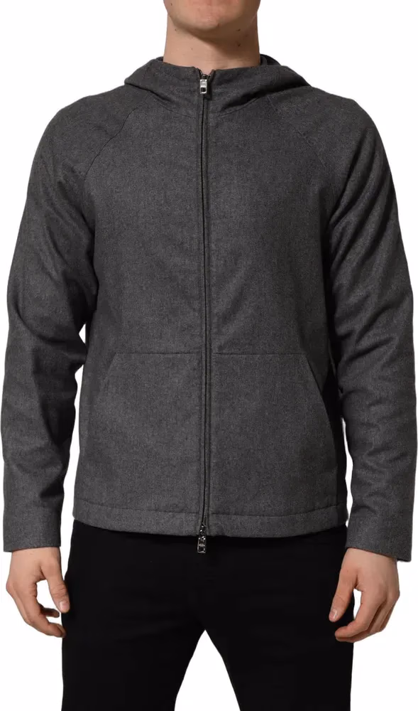 Dolce & Gabbana Gray Cotton Men Hooded Full Zip Bomber Jacket