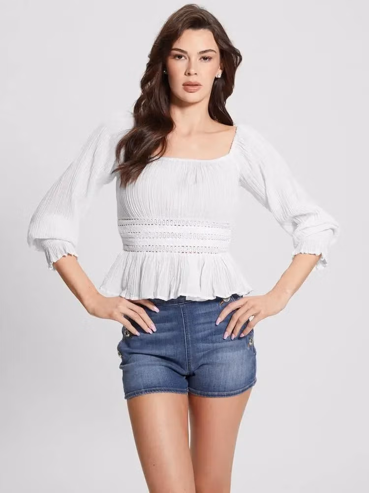 Guess White Ramie Tank Tops