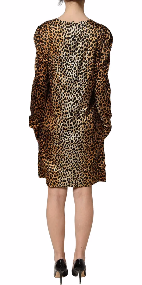 Dolce & Gabbana Brown Ocelot Print Long Sleeve Mini Dress