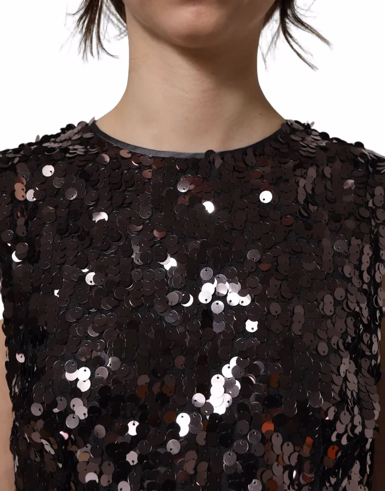 Dolce & Gabbana Purple Sequined Sleeveless Cropped Tank Top