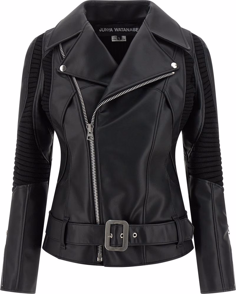 Junya Watanabe Black Artificial Leather Biker Jacket