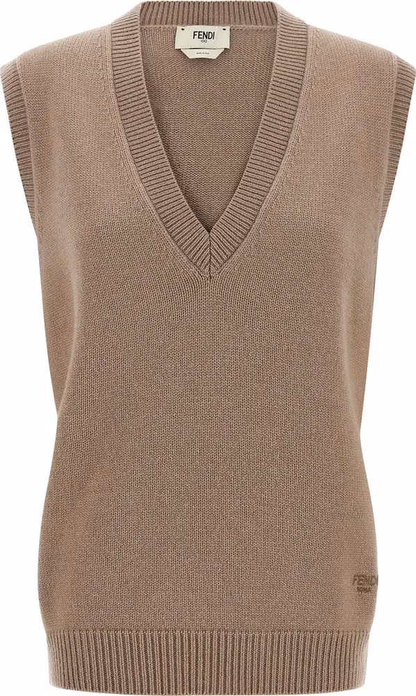 Fendi Beige Cashmere Sleeveless Jacket