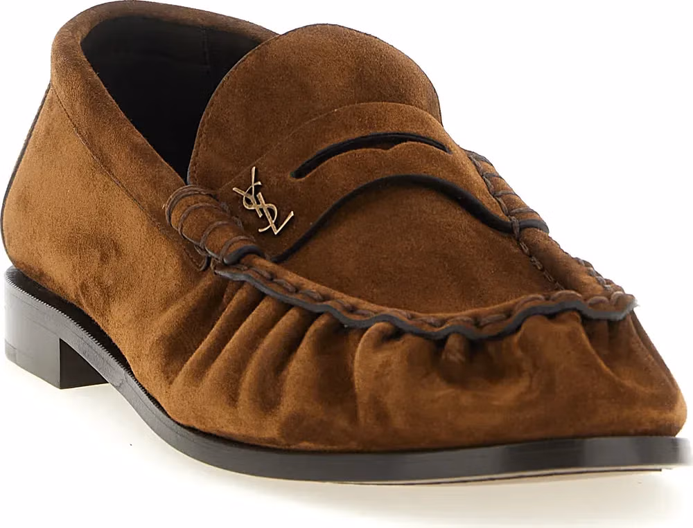 Saint Laurent Brown Calfskin Slip-On Loafers