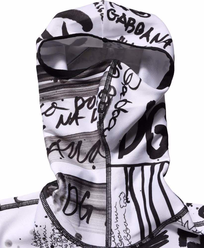 Dolce & Gabbana White Jersey Graffiti Print Balaclava Hood Sweater