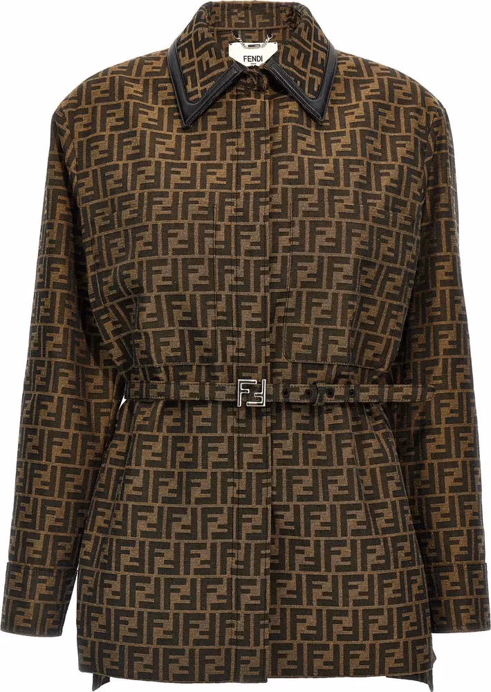 Fendi Brown Polyester Leather Jacket