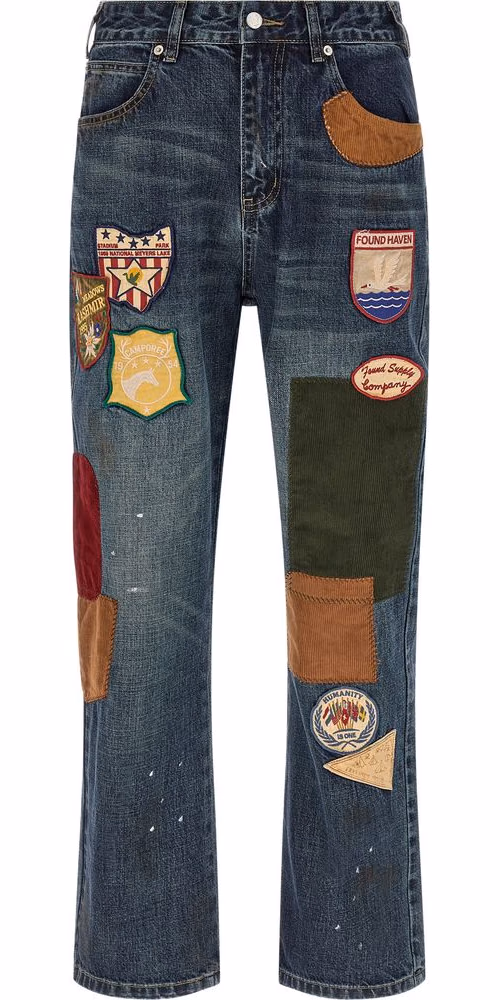 FOUND Blue Cotton Straight-Leg Jeans