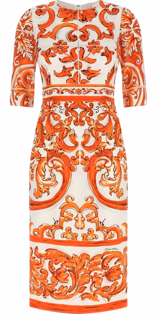 Dolce & Gabbana Orange Silk Midi Dress