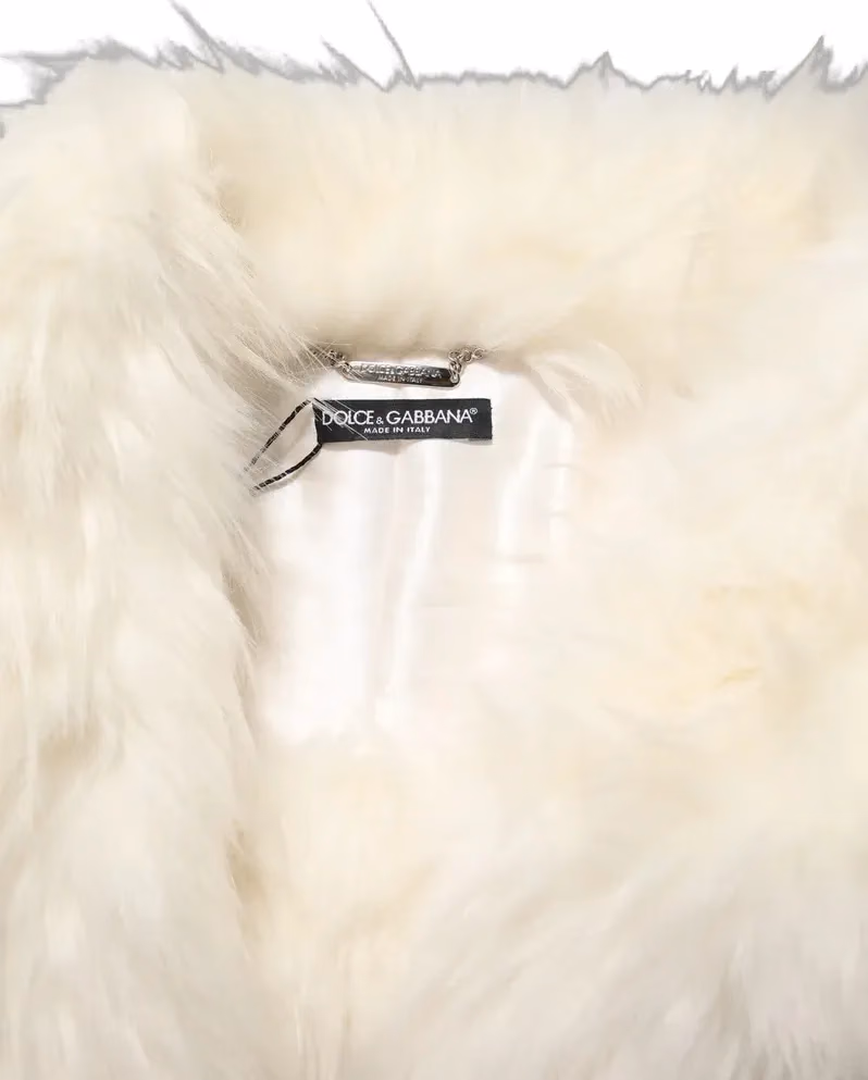 Dolce & Gabbana White Faux Fur Long Sleeves Coat Jacket