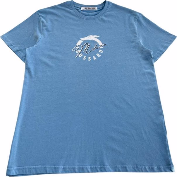 Trussardi Beachwear Light Blue Cotton Men T-Shirt