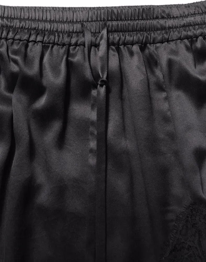Dolce & Gabbana Black Lace Trimmed Satin Side Slit Skirt