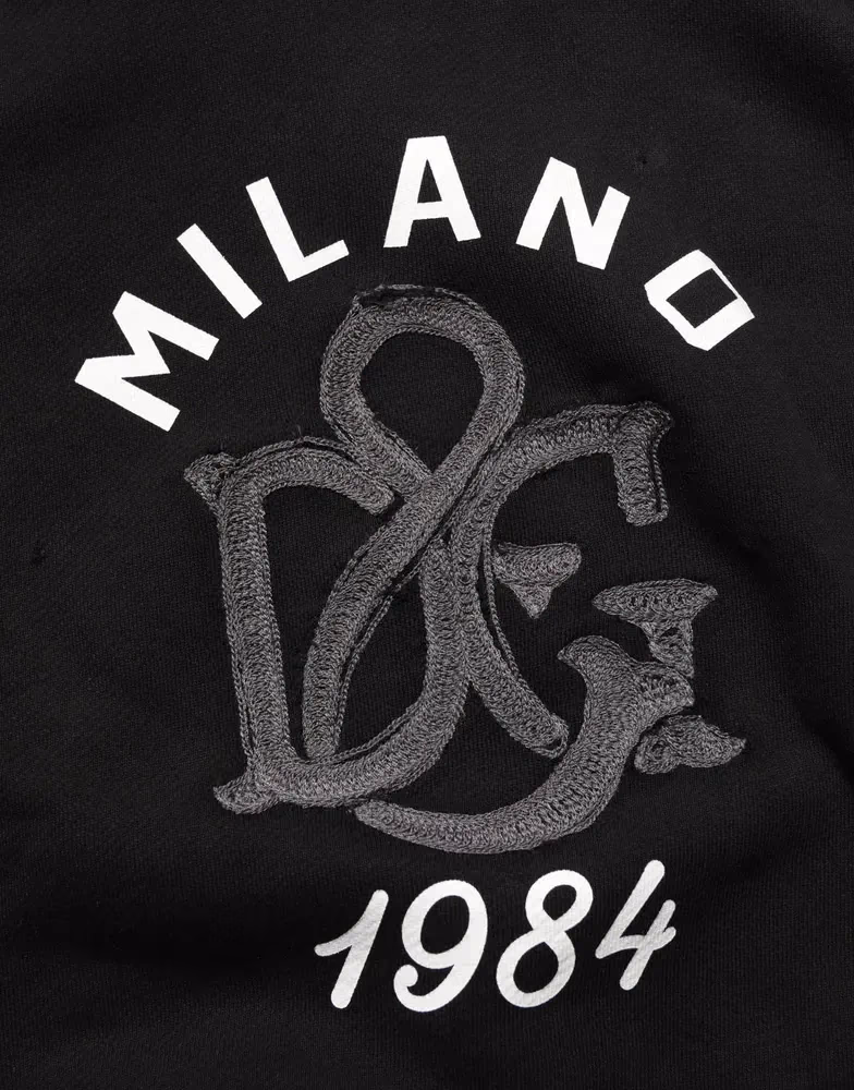 Dolce & Gabbana Black Cotton Milano1984 Print Hoodie Sweater