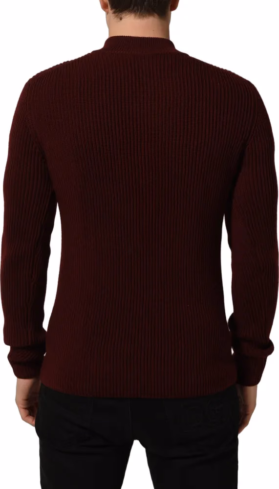 Dolce & Gabbana Burgundy Wool Half Zip Men Pullover Sweater