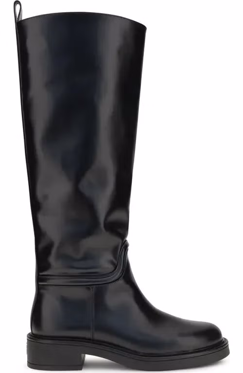 Stuart Weitzman Black Calf Leather Bos Taurus Flat Boots