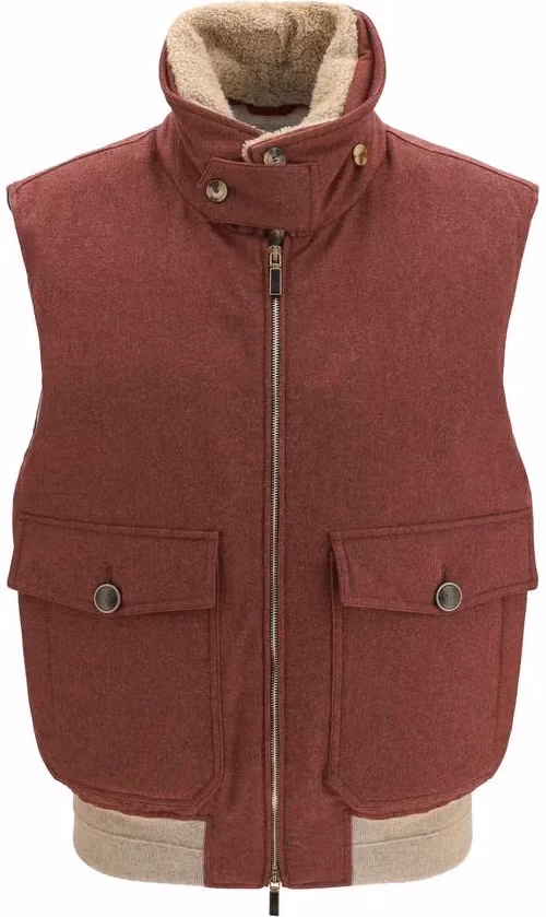 Brunello Cucinelli Bordeaux Wool Oves Aries Sleeveless Jacket