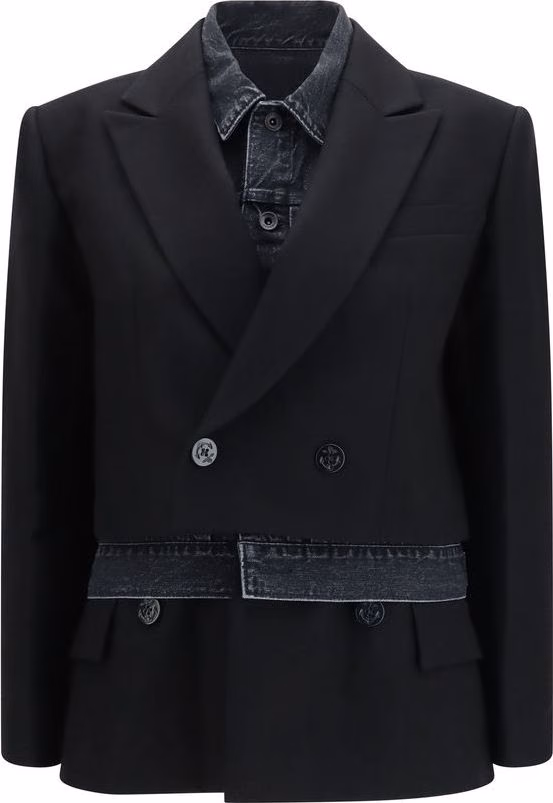 Sacai Black Wool Oves Aries Denim Jacket