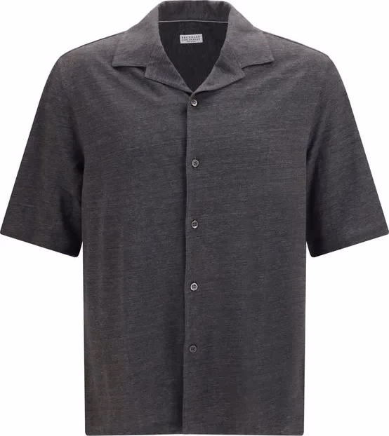 Brunello Cucinelli Gray Linen Shortsleeve Shirt