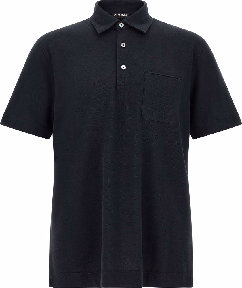 ZEGNA Blue Cotton Polo Shirt