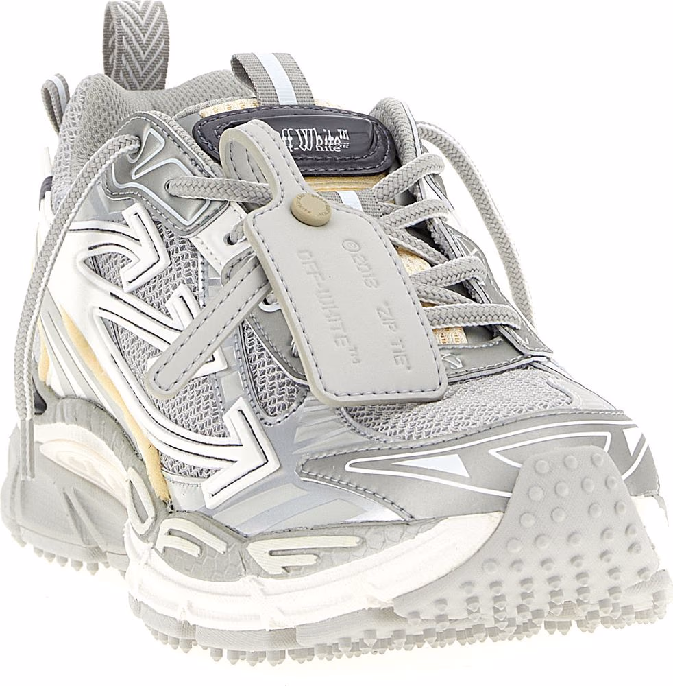 Off-White Silver Polyester Athletic Sneakers