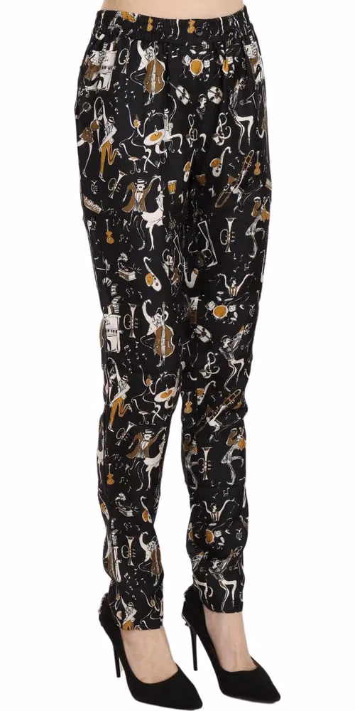 Dolce & Gabbana Black Jazz Club Print High Waist Tapered Pants