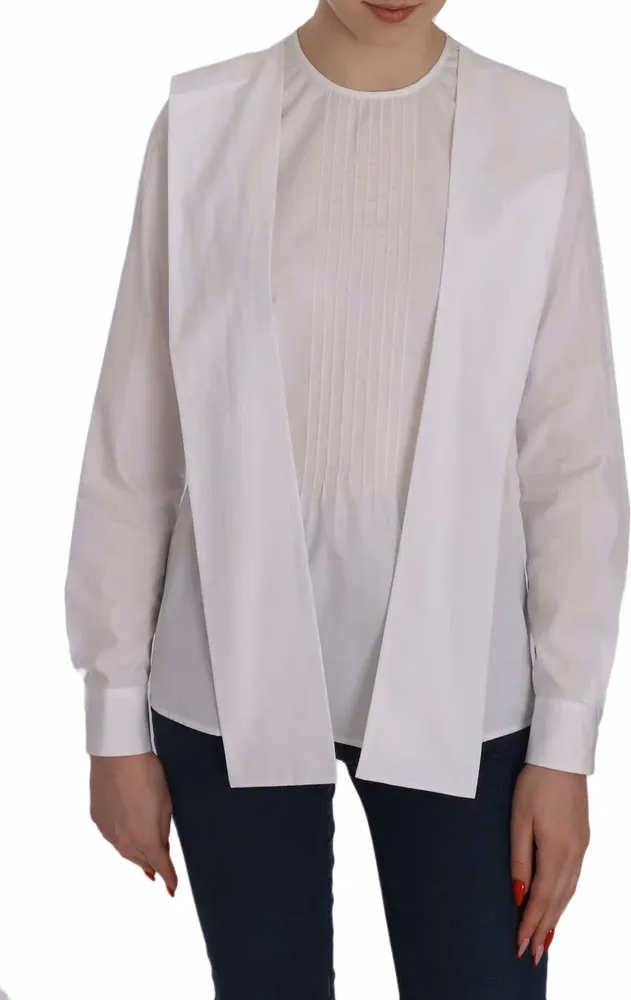 Dsquared² White Crew Neck Long Sleeve Cotton Blouse