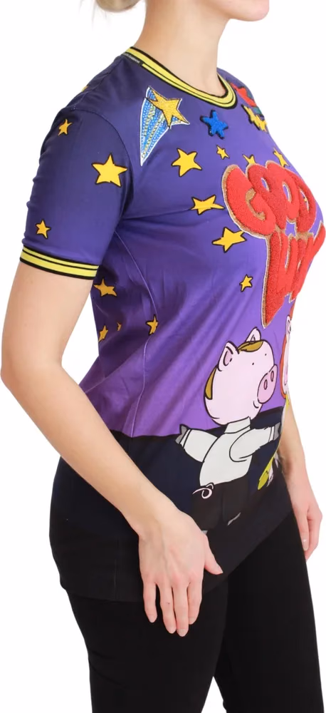 Dolce & Gabbana Purple YEAR OF THE PIG Top Cotton T-shirt