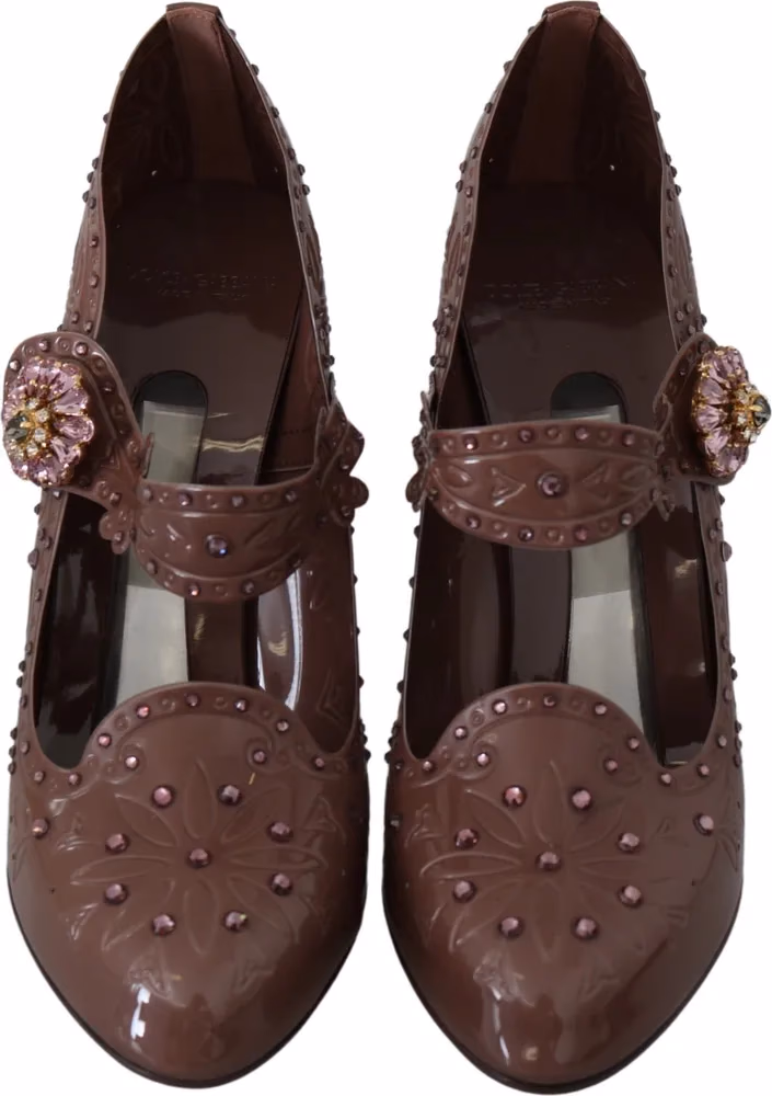 Dolce & Gabbana Brown Floral Crystal CINDERELLA Heels Shoes