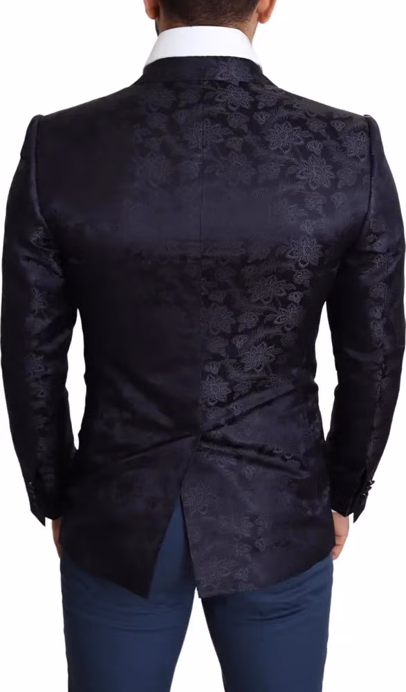 Dolce & Gabbana Blue Floral Jacquard Silk Coat MARTINI Blazer