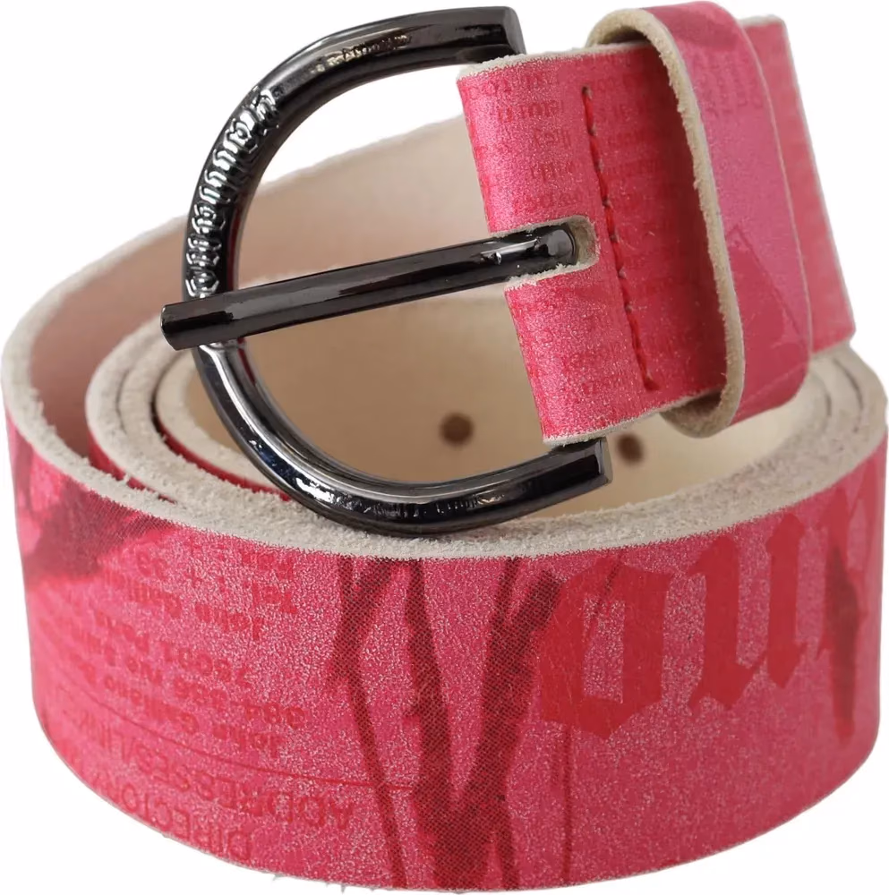 John Galliano Pink Leather Letter Logo Design Round Buckle Belt