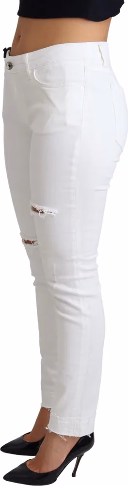 Dolce & Gabbana White Tattered Skinny Denim Cotton Stretch Jeans