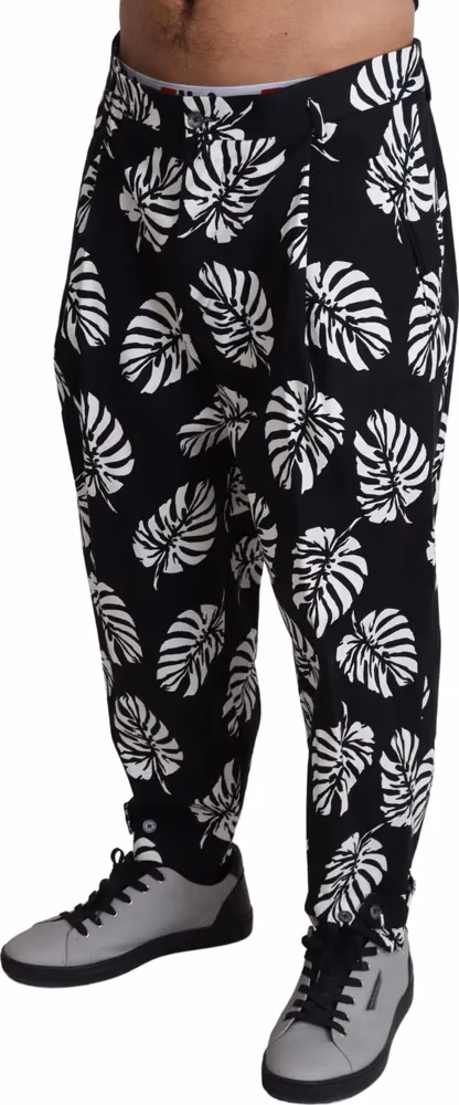 Dolce & Gabbana Black Leaf Cotton Stretch Trouser Pants Pants