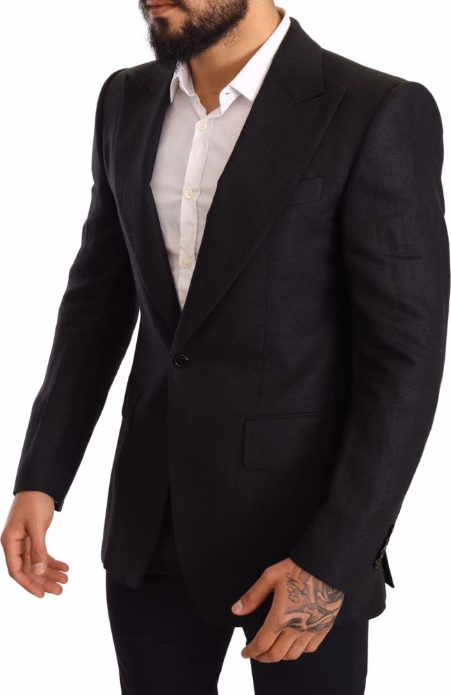 Dolce & Gabbana Black Linen Slim Fit Coat Jacket Blazer