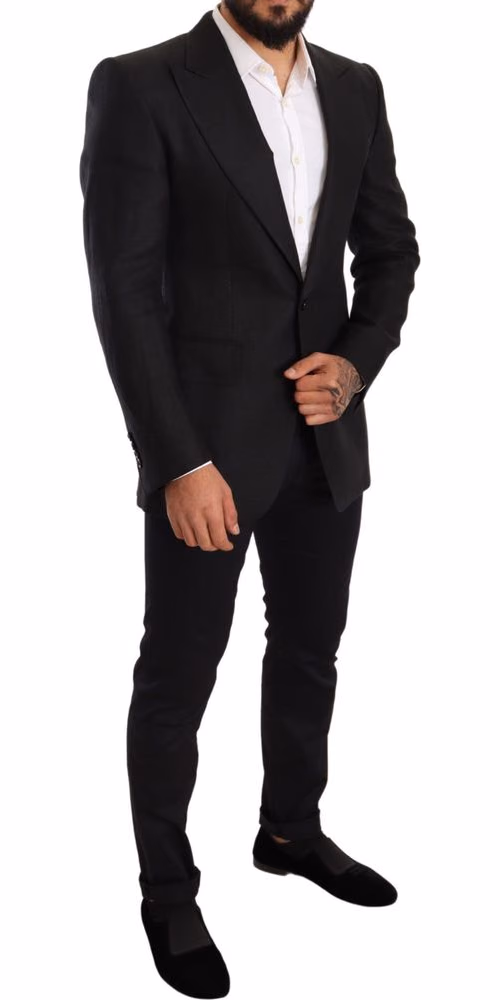 Dolce & Gabbana Black Linen Slim Fit Coat Jacket Blazer