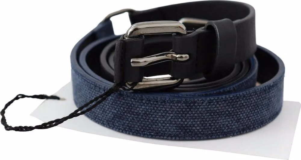 Costume National Black Blue Leather Silver Logo Belt