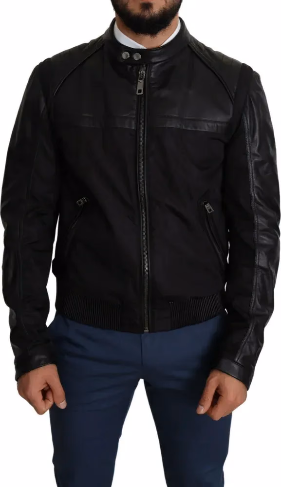 Dolce & Gabbana Black Nylon Full Zip Men Bomber Coat Jacket