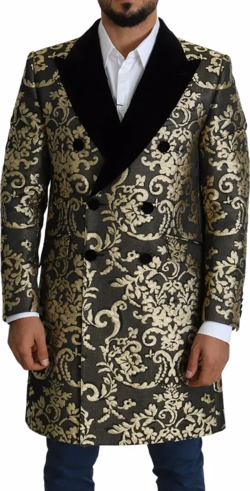 Dolce & Gabbana Black Gold Jacquard Long Coat SICILIA Jacket
