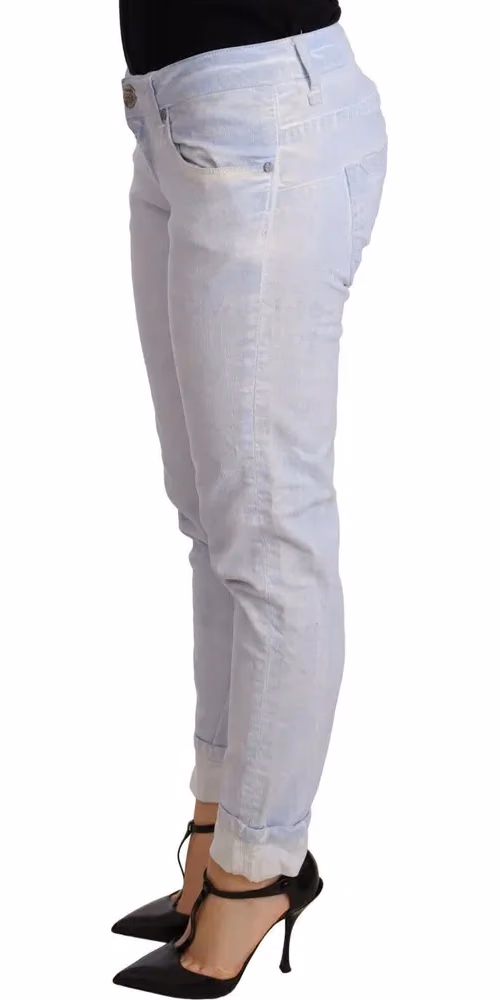 Acht Light Blue Cotton Folded Hem Denim Skinny Women Trouser Jeans