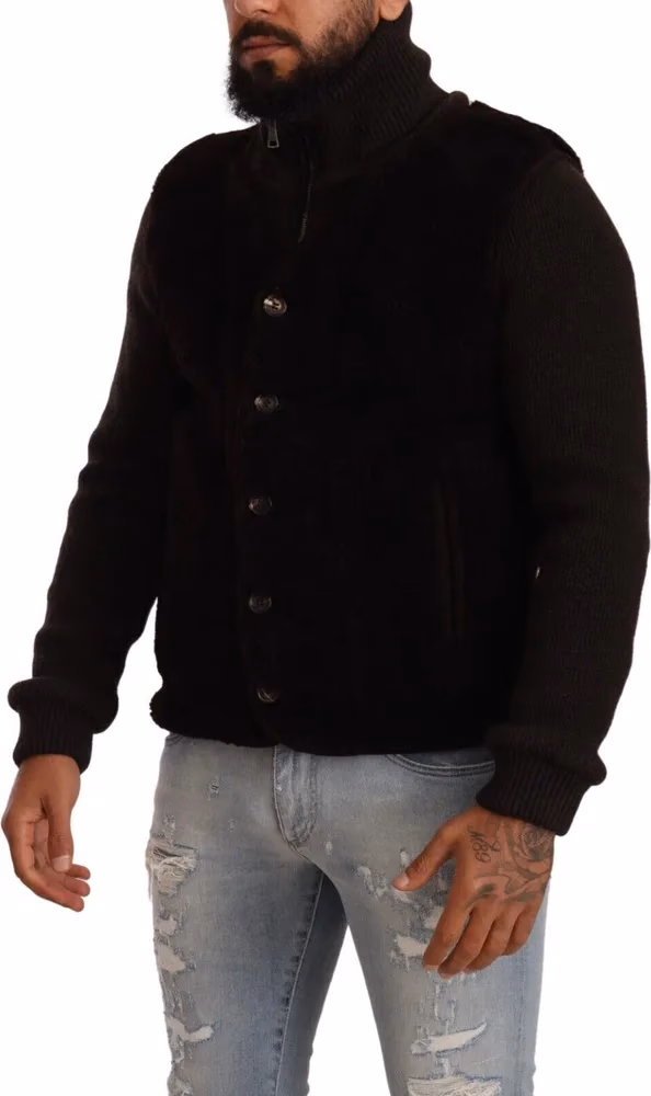 Dolce & Gabbana Black Leather Mens Turtle Neck Coat Jacket